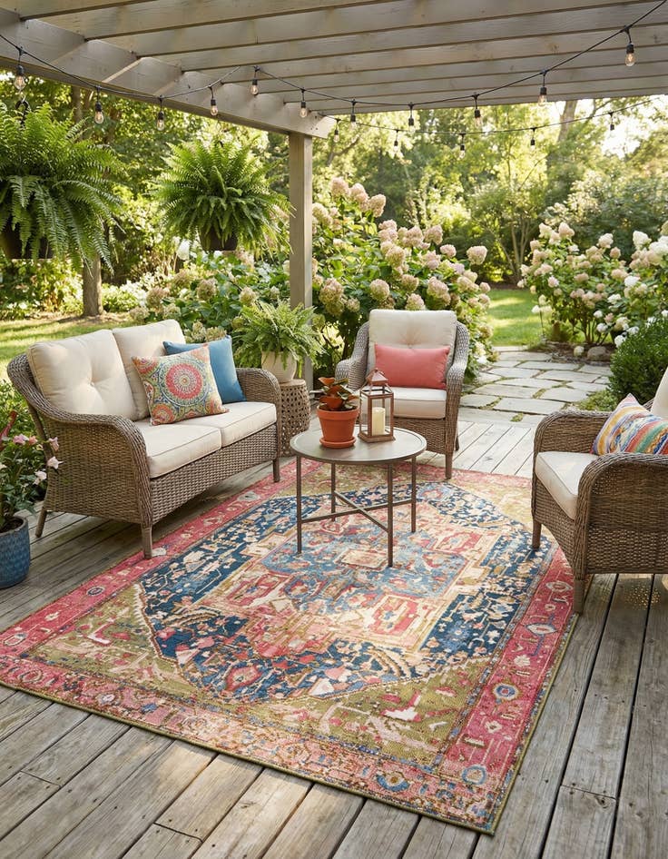 Detail image of 4' x 6'  Washable Traditional Indoor / Outdoor Rug