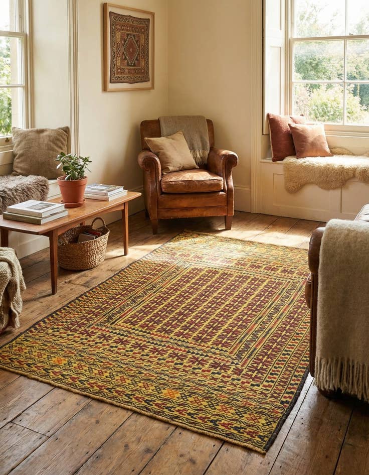 Detail image of 4' 2 x 5' 10  Hand Woven Kilim Afghan Wool Rug