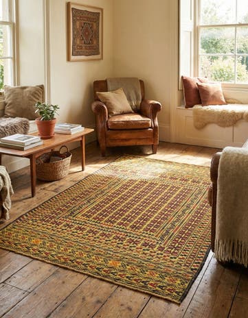 4' 2 x 5' 10 Hand Woven Kilim Afghan Wool Rug