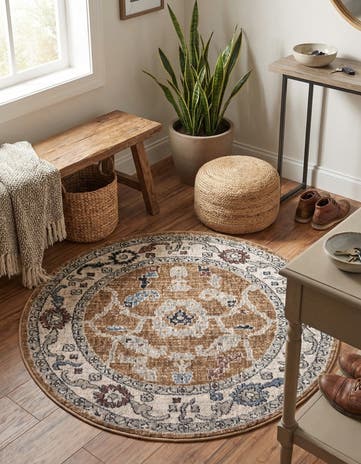 Almond Beige Eco Traditional Round Rug