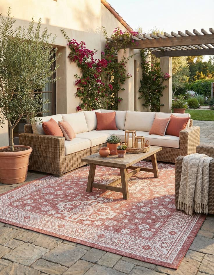 Detail image of 10' x 13'  Washable Aztec Indoor / Outdoor Rug