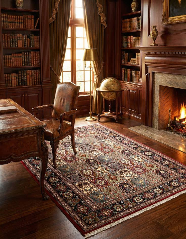 Detail image of  4' 8 x 6' 8  Hand Knotted Qom Persian Rug