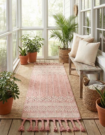 SOFT PINK Easy-Clean Eco Bohemian Indoor / Outdoor Runner Rug