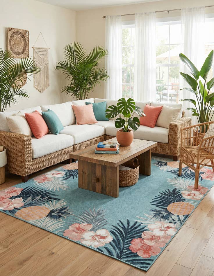 Detail image of  8' 2 x 10'  Washable Botanical Indoor / Outdoor Rug