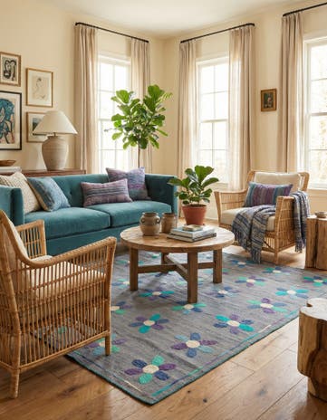 5' 3 x 6' 4 Hand Woven Kilim Suzani Wool Rug