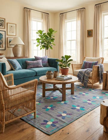 5' 3 x 6' 4 Hand Woven Kilim Suzani Wool Rug