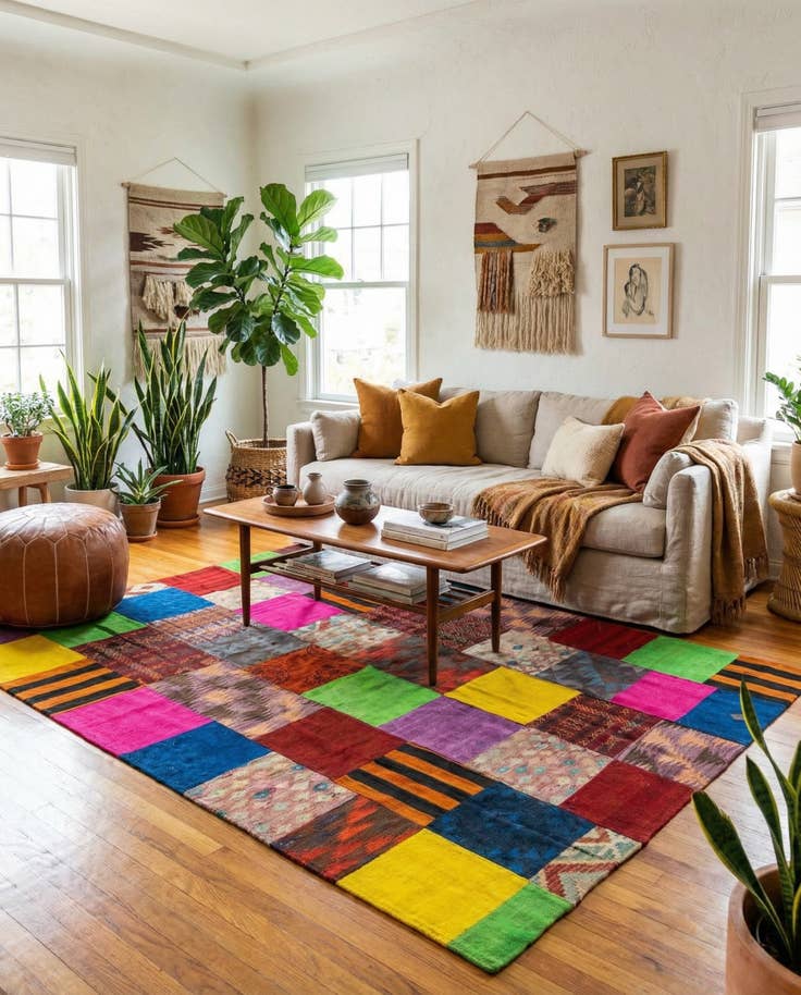 Detail image of 6' 7 x 9' 3 Hand Woven Kilim Patchwork Wool Rug