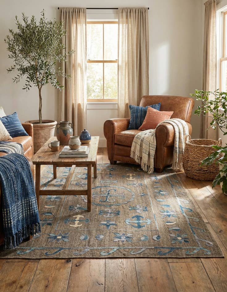 Detail image of 5' x 6' 2  Hand Woven Kilim Suzani Wool Rug