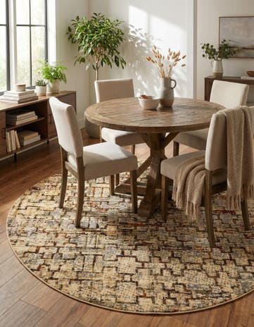 Beige Cream Saturn Round Rug