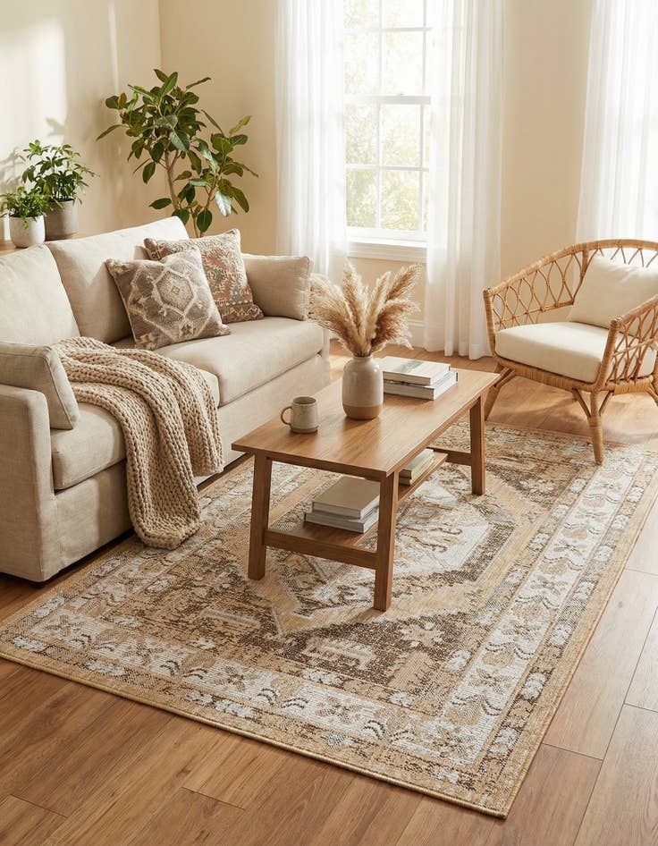 Detail image of 4' x 6'  Washable Traditional Indoor / Outdoor Rug