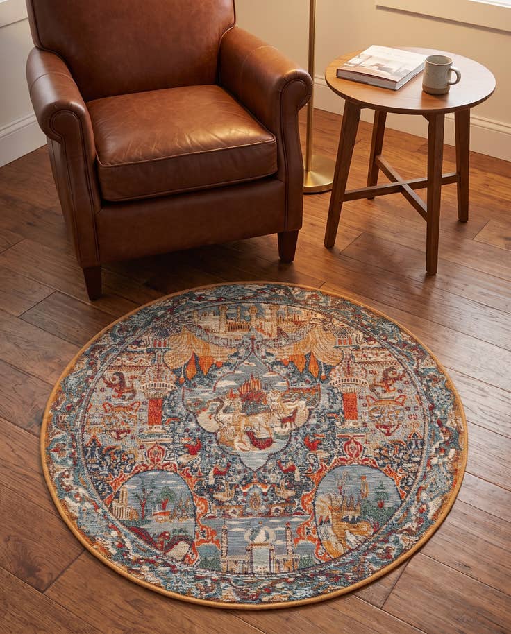 Detail image of 3' 3 x 3' 3 Easy-Clean Traditional Indoor / Outdoor Round Rug