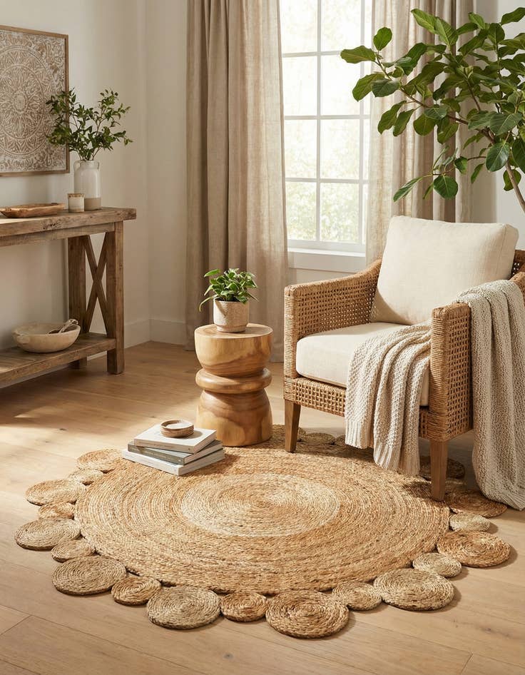 Detail image of  4' 1 x 4' 1  Hand Braided Jute Round Rug