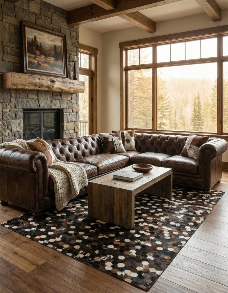 Detail image of 5' x 7' 10 Cowhide Leather Rug