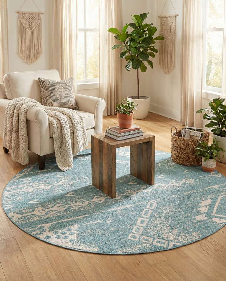 6' x 6' Easy-Clean Bohemian Indoor / Outdoor Round Rug