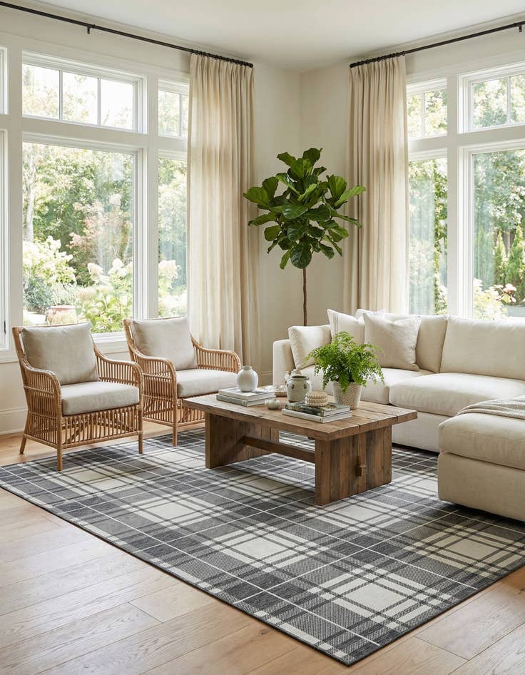 Detail image of  10' x 10'  Washable Checkered Indoor / Outdoor Square Rug