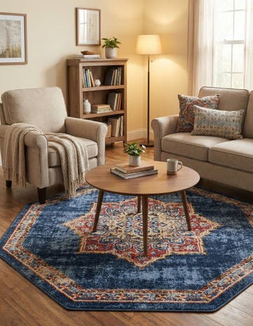 Dark Blue Eden Octagon Rug