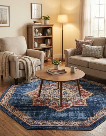 Dark Blue Eden Octagon Rug