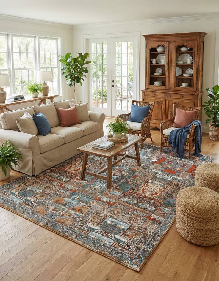 Detail image of  9' x 12'  Washable Traditional Indoor / Outdoor Rug