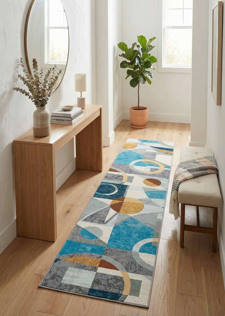 2' 7 x 12' Easy-Clean Modern Indoor / Outdoor Runner Rug