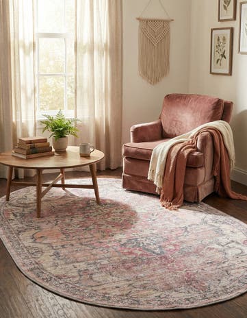 Beige pink Washable Nostalgia Oval Rug