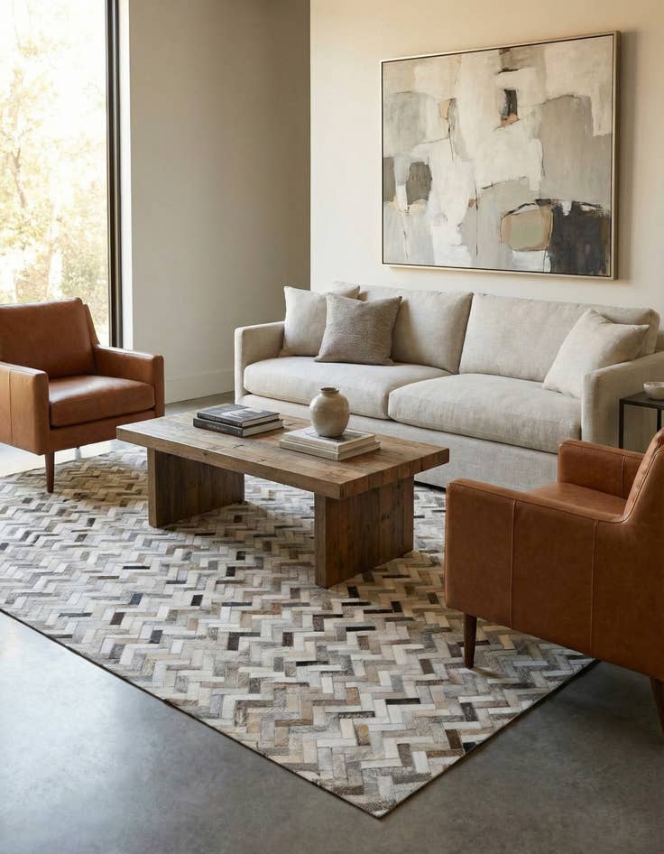 Detail image of  5' 4 x 7' 6 Cowhide Leather Rug