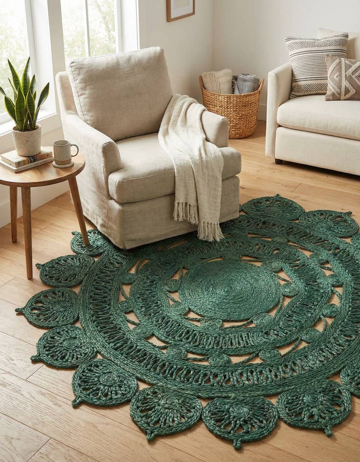 Detail image of 4' 1 x 4' 1  Hand Braided Jute Round Rug