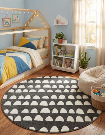 Dark Gray Whimsy Kids Round Rug