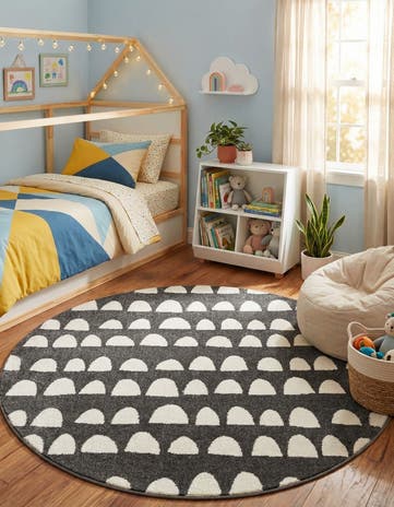 Dark Gray Whimsy Kids Round Rug