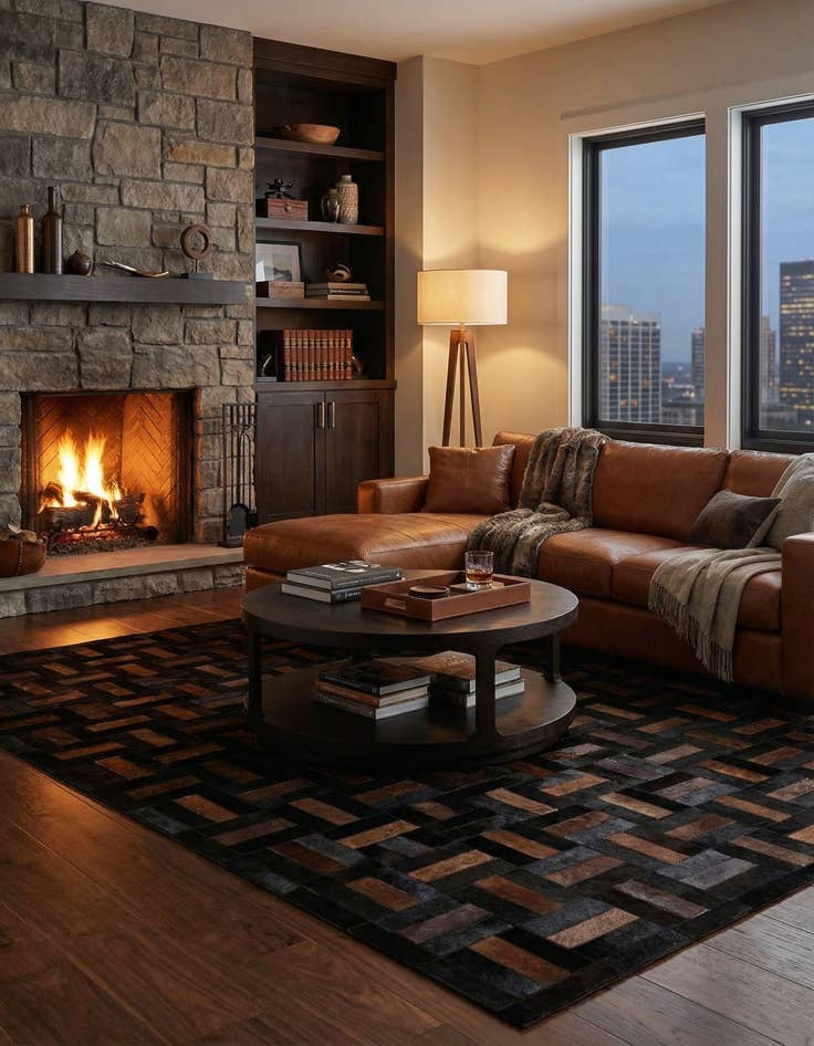 Detail image of  5' 2 x 8' Cowhide - Patchwork Rug