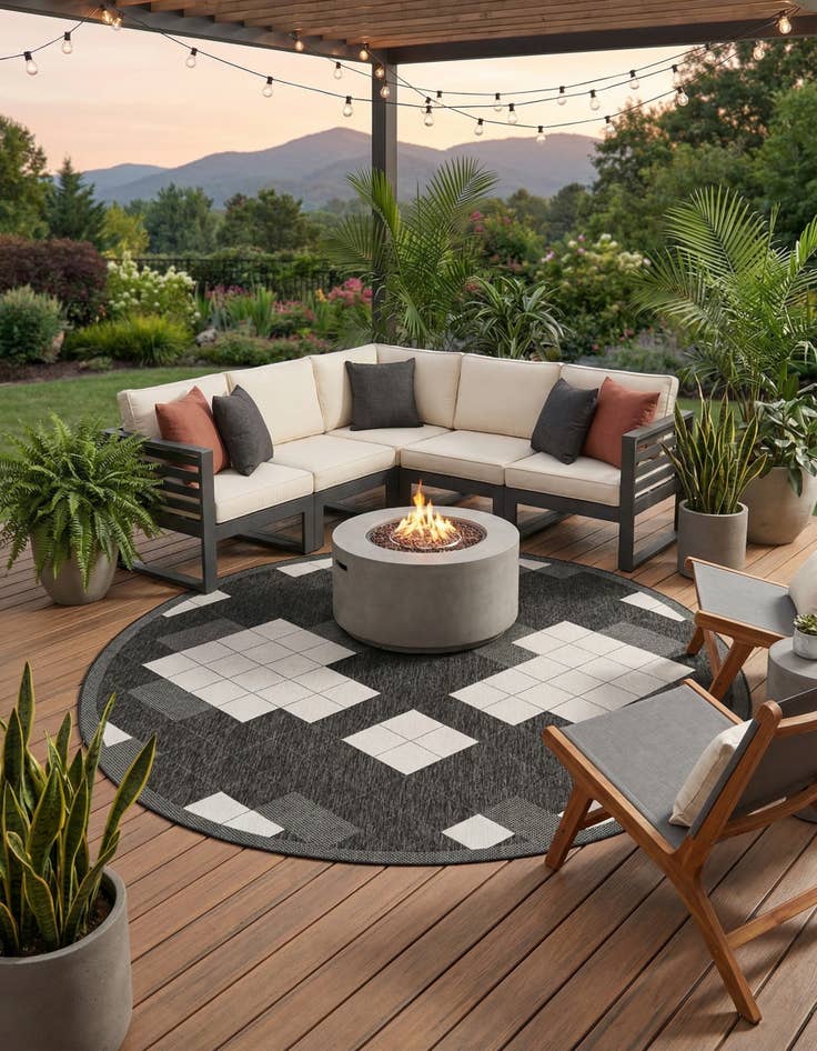 Detail image of 13' x 13'  Washable Modern Indoor / Outdoor Round Rug