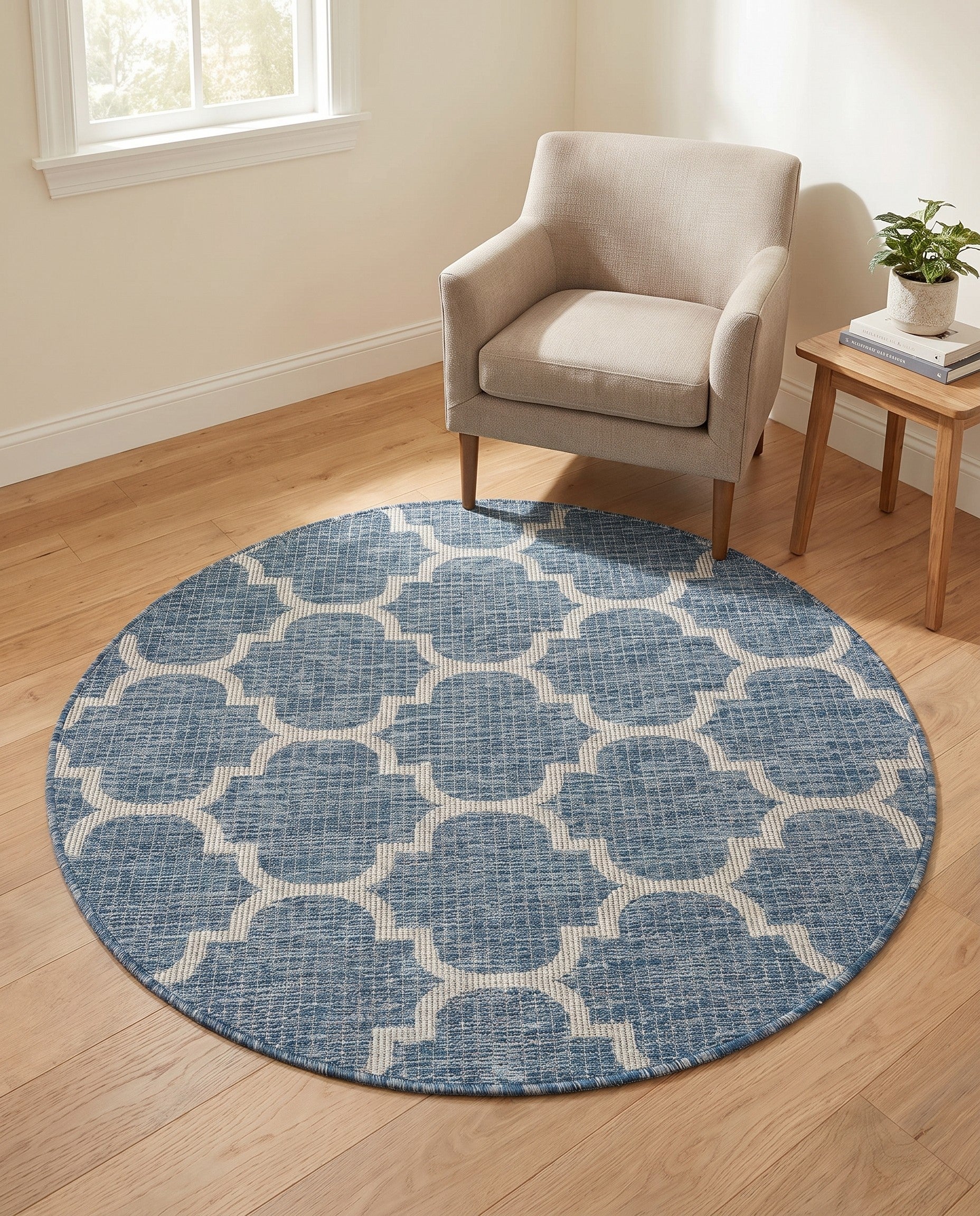 4' x 4' Easy-Clean Trellis Indoor / Outdoor Round Rug