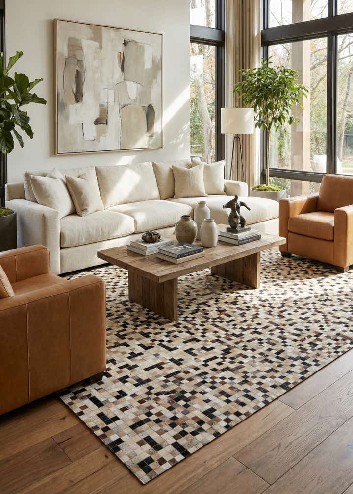 8' 1 x 10' Cowhide Leather Rug