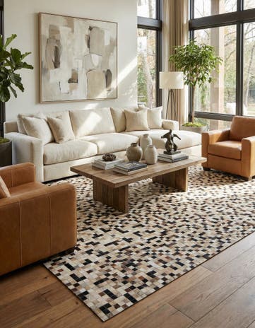 8' 1 x 10' Cowhide Leather Rug