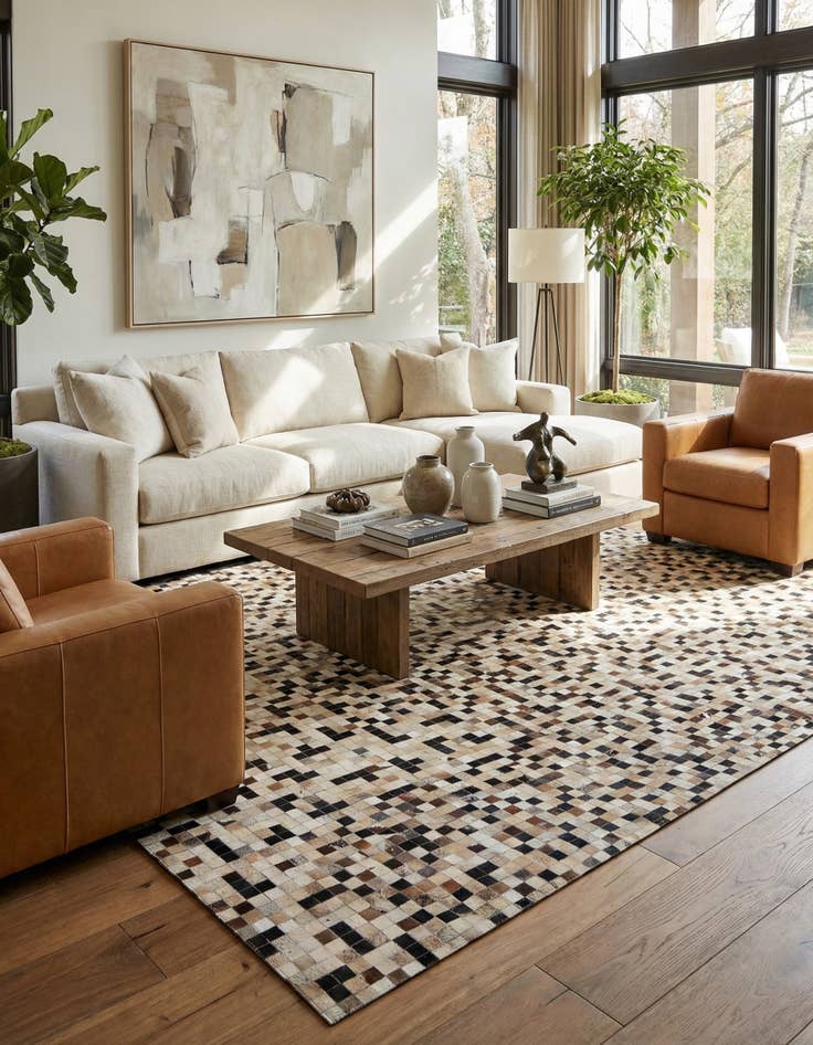 Detail image of  8' 1 x 10' Cowhide Leather Rug