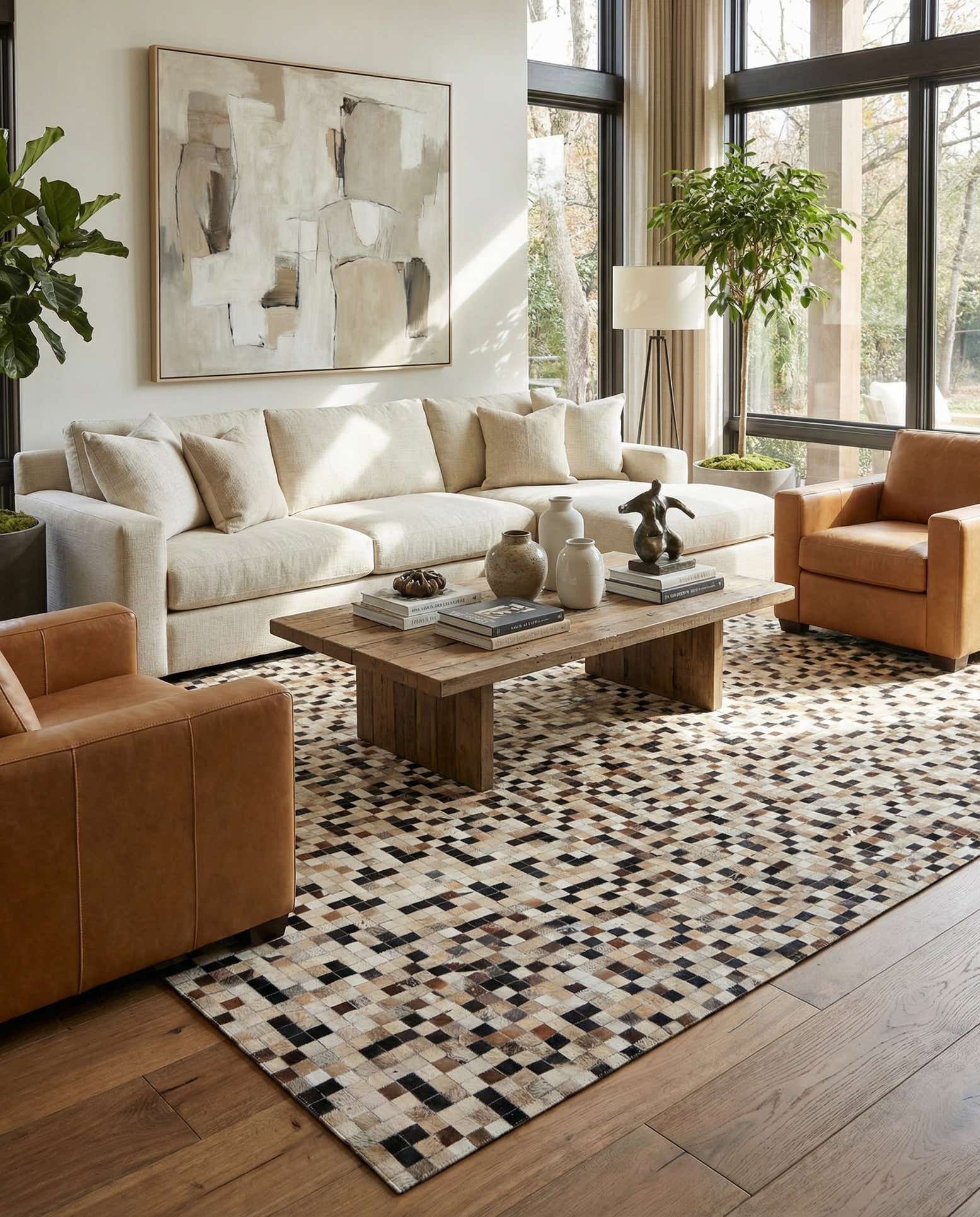 8' 1 x 10' Cowhide Leather Rug