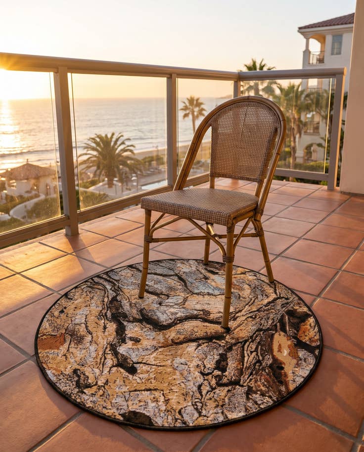 Detail image of 3' x 3' Easy-Clean Modern Indoor / Outdoor Round Rug