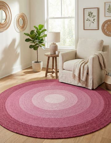 Pink Handmade Hand Braided Wool Round Rug