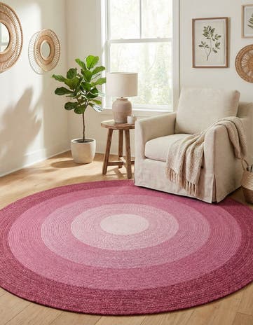 Pink Handmade Hand Braided Wool Round Rug