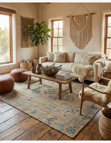 5' 6 x 7' 5 Hand Woven Kilim Suzani Wool Rug