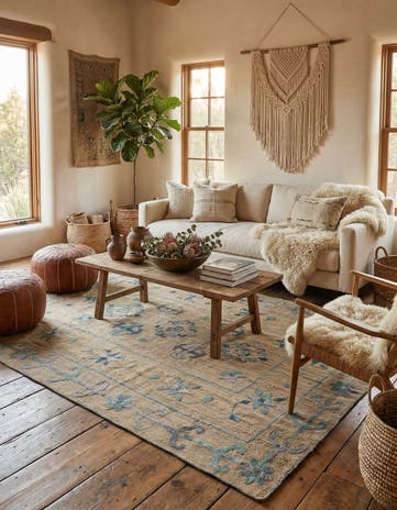 5' 6 x 7' 5 Hand Woven Kilim Suzani Wool Rug