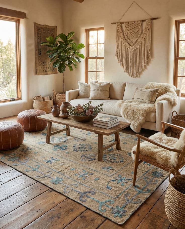 Detail image of 5' 6 x 7' 5 Hand Woven Kilim Suzani Wool Rug