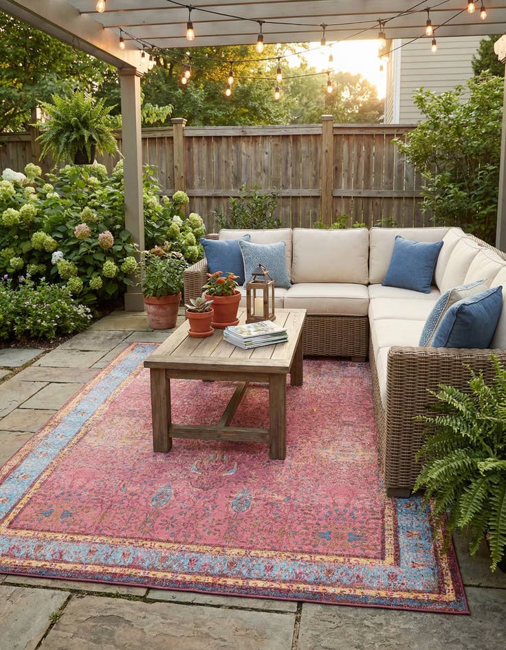 Detail image of 9' x 12'  Washable Traditional Indoor / Outdoor Rug