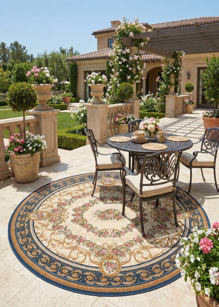 10' x 10' Easy-Clean Traditional Indoor / Outdoor Round Rug