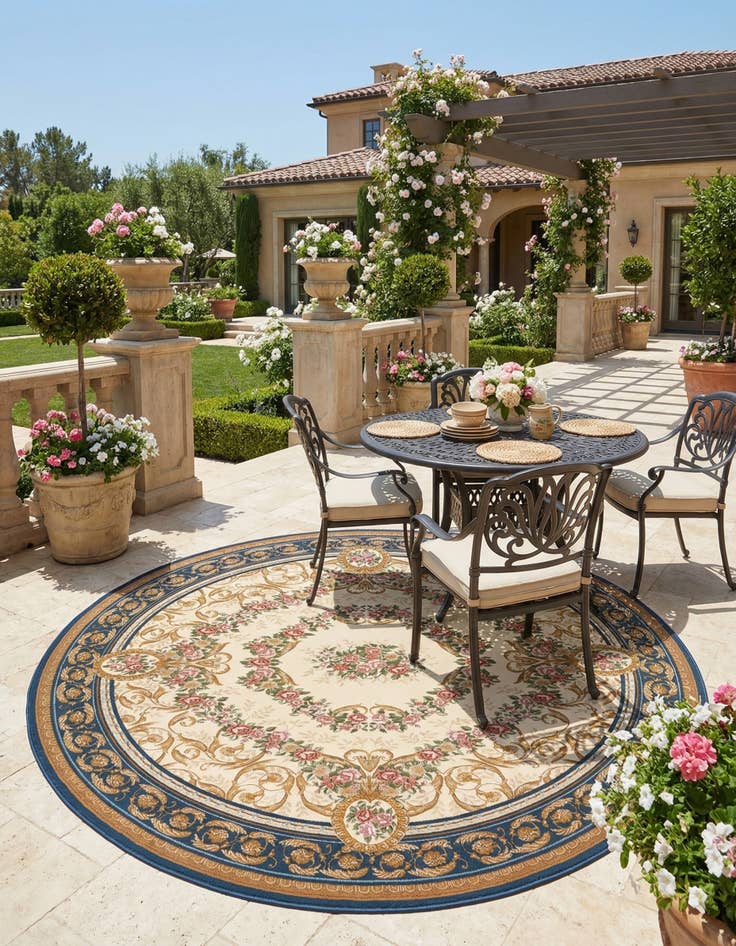 Detail image of 10' x 10' Easy-Clean Traditional Indoor / Outdoor Round Rug
