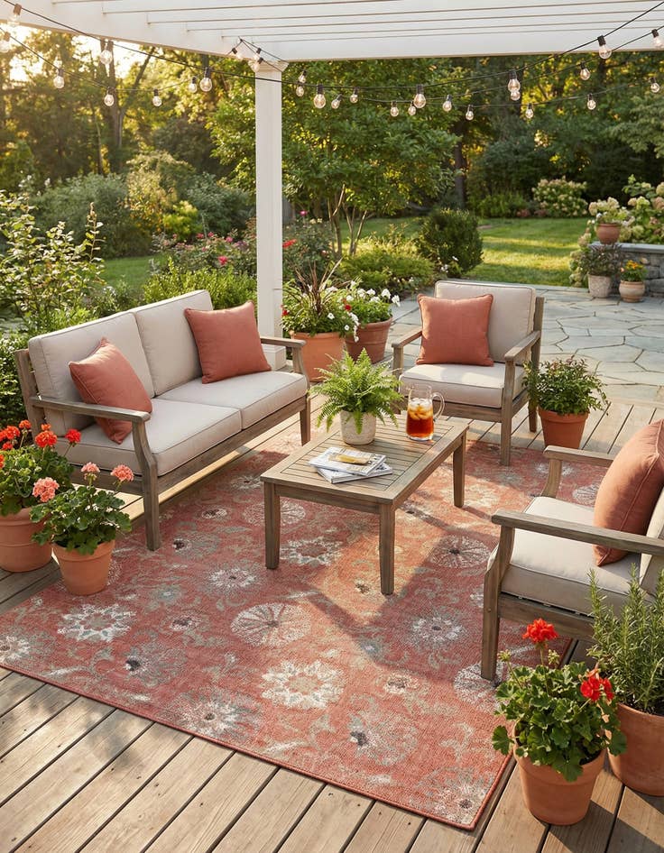 Detail image of  9' x 12'  Washable Botanical Indoor / Outdoor Rug