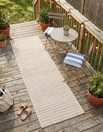Beige and Ivory Easy-Clean Sabrina Soto Indoor / Outdoor Runner Rug