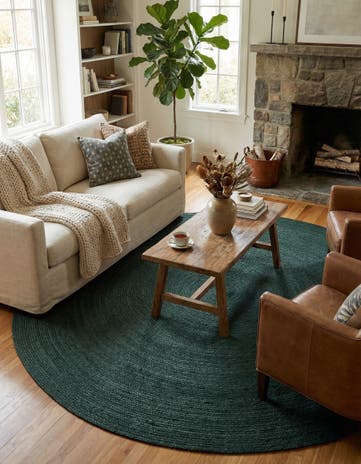 Green Handmade Braided Jute Round Rug