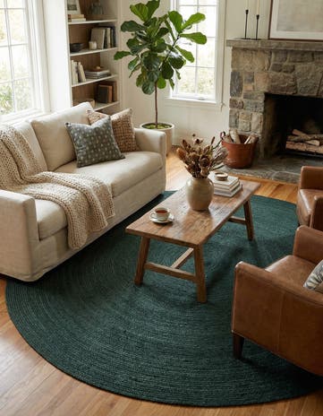 Green Handmade Braided Jute Round Rug