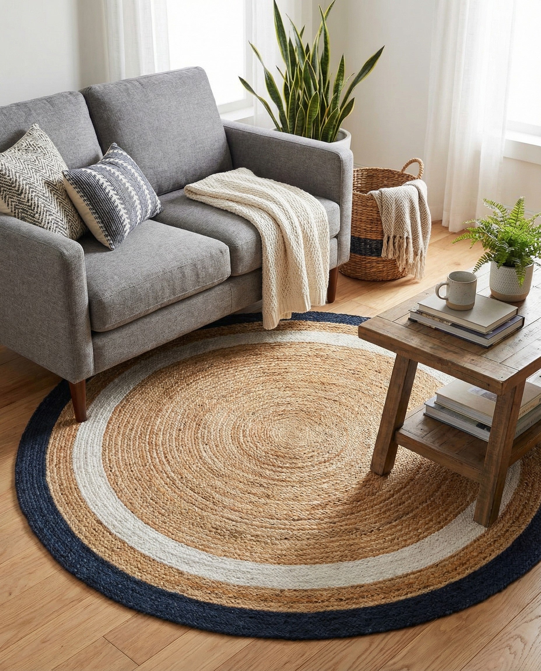 5' 1 x 5' 1 Handmade Braided Jute Round Rug