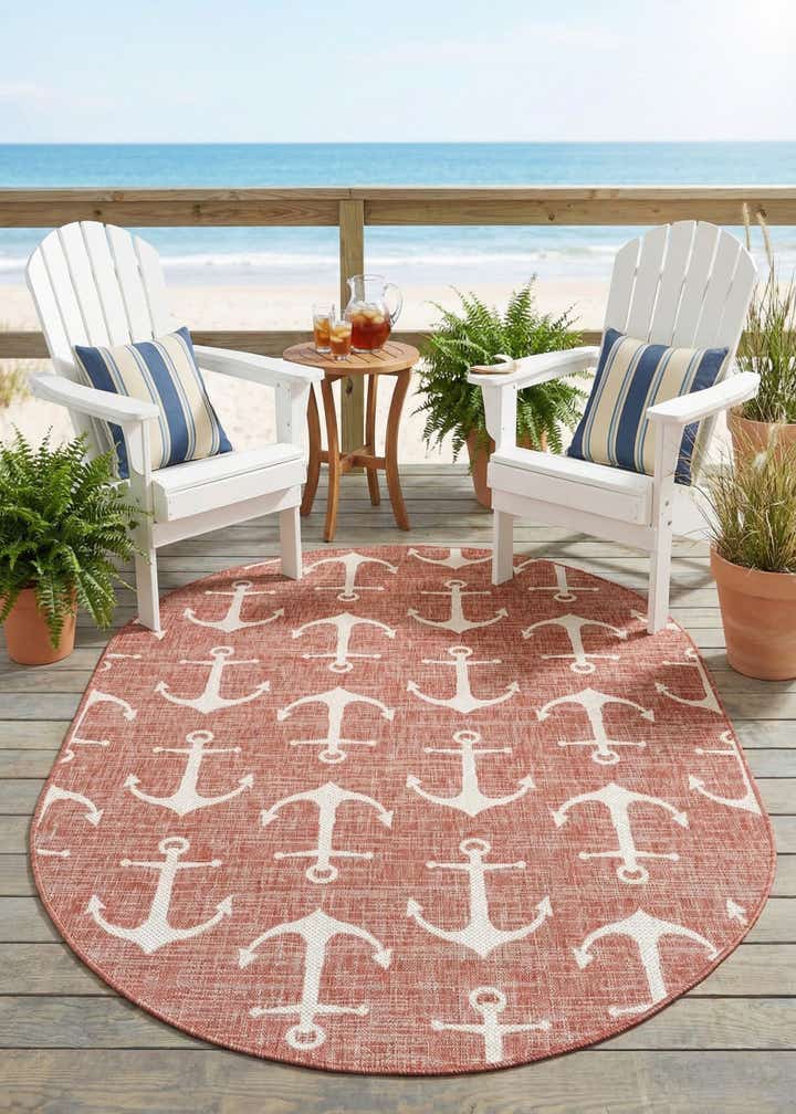 5' 3 x 8' Easy-Clean Coastal Indoor / Outdoor Oval Rug